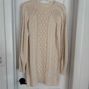 Elegant Beige Cable Knit Mini Dress